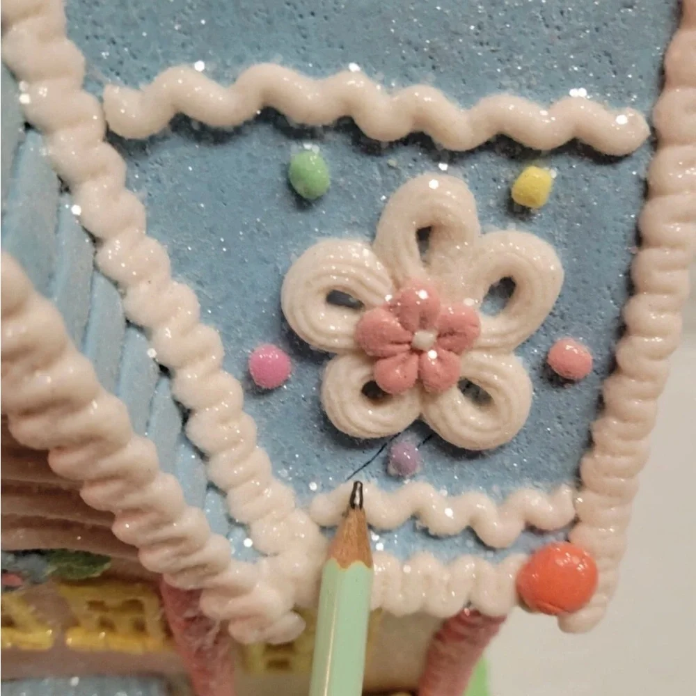 Easter Spring Clay Dough Light Up House 9” White Bunny In Glittered Gingerbread